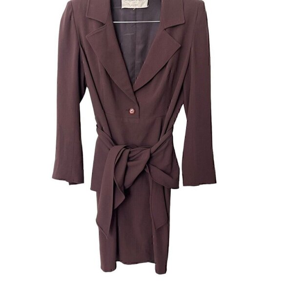 Vintage 90s Emanuel Ungaro Parallele Brown Dress 8 10 - Picture 3 of 7